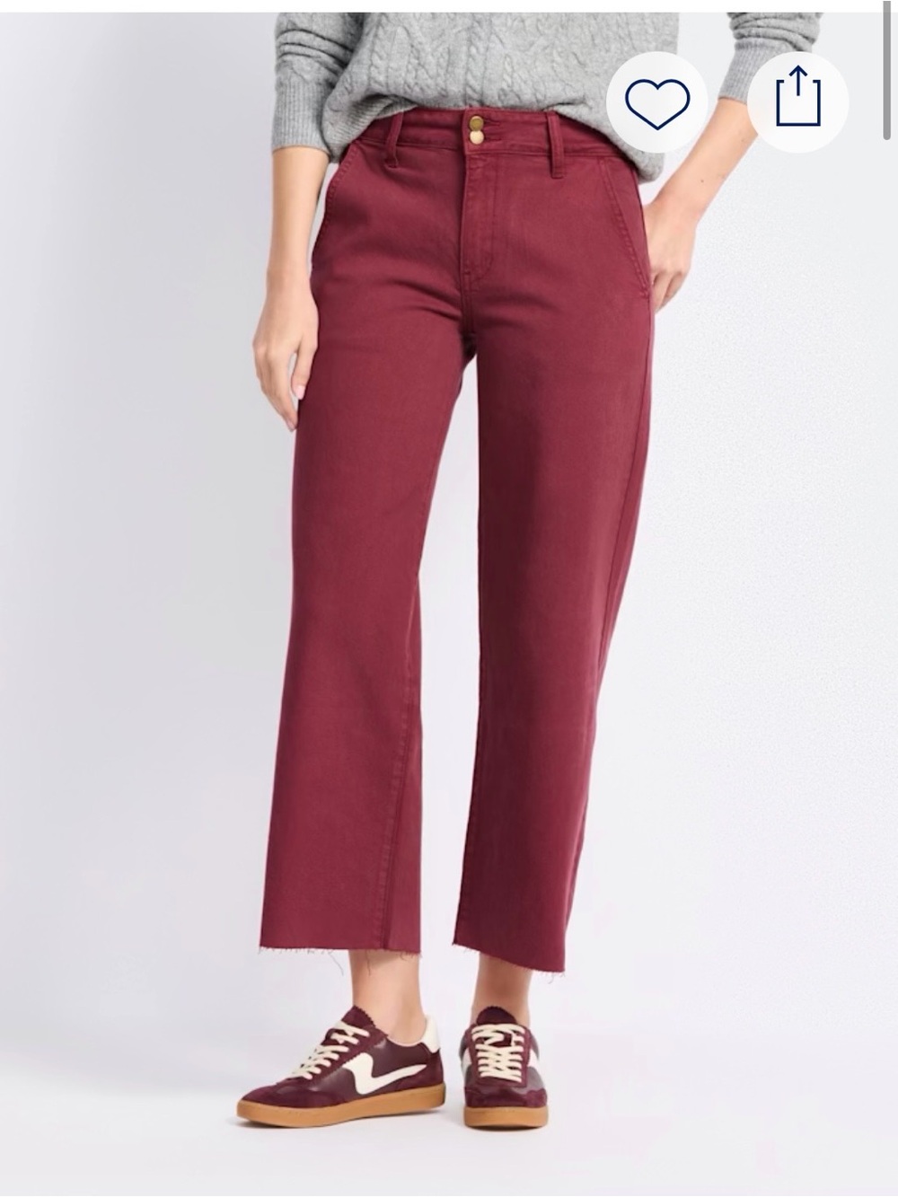 Just USA Red Burgundy Cropped Wide Leg Pants Raw Hem Mid Rise Size 10